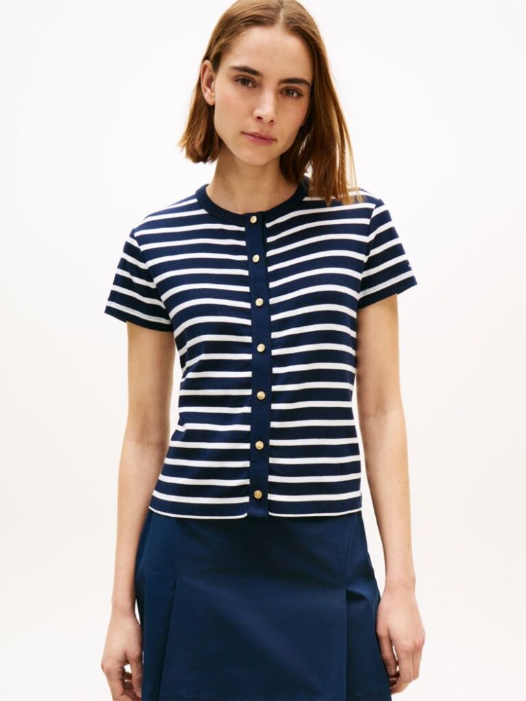 Multi Gold-Tone Button-Thru Slim T-Shirt  Women