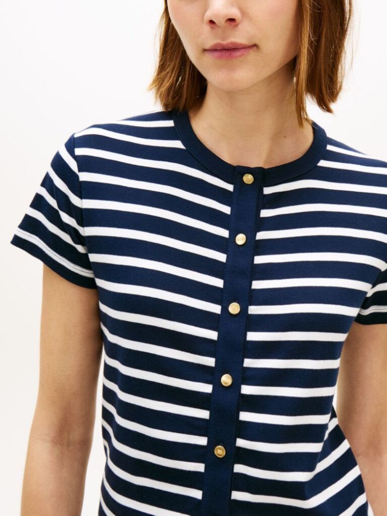 Multi Gold-Tone Button-Thru Slim T-Shirt  Women
