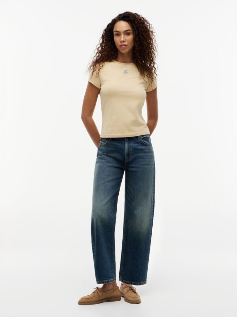 Beige Textured Logo Slim Jersey T-Shirt  Women