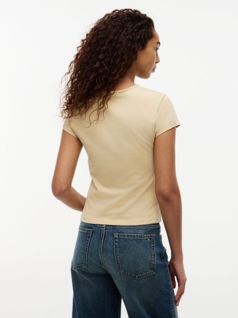 Beige Textured Logo Slim Jersey T-Shirt  Women