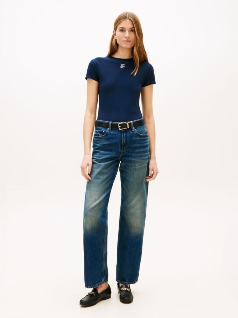 Blue Textured Logo Slim Jersey T-Shirt  Women