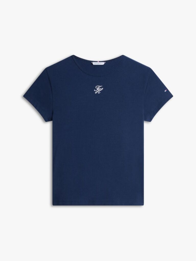 Blue Textured Logo Slim Jersey T-Shirt  Women