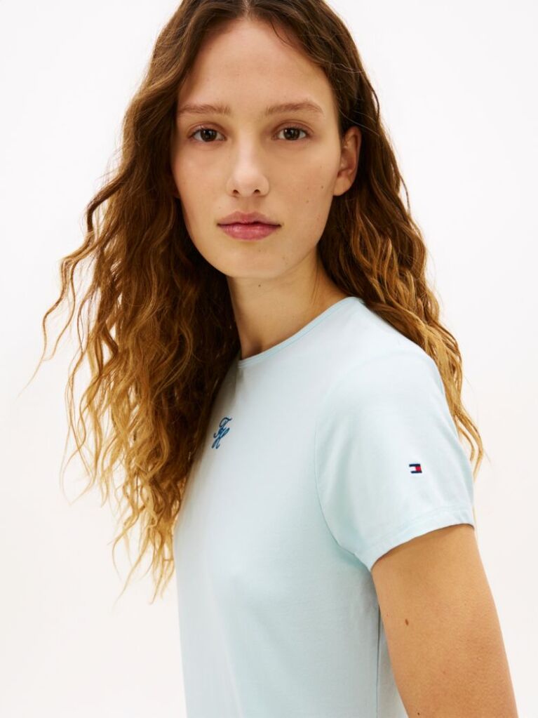 Blue Textured Logo Slim Jersey T-Shirt  Women