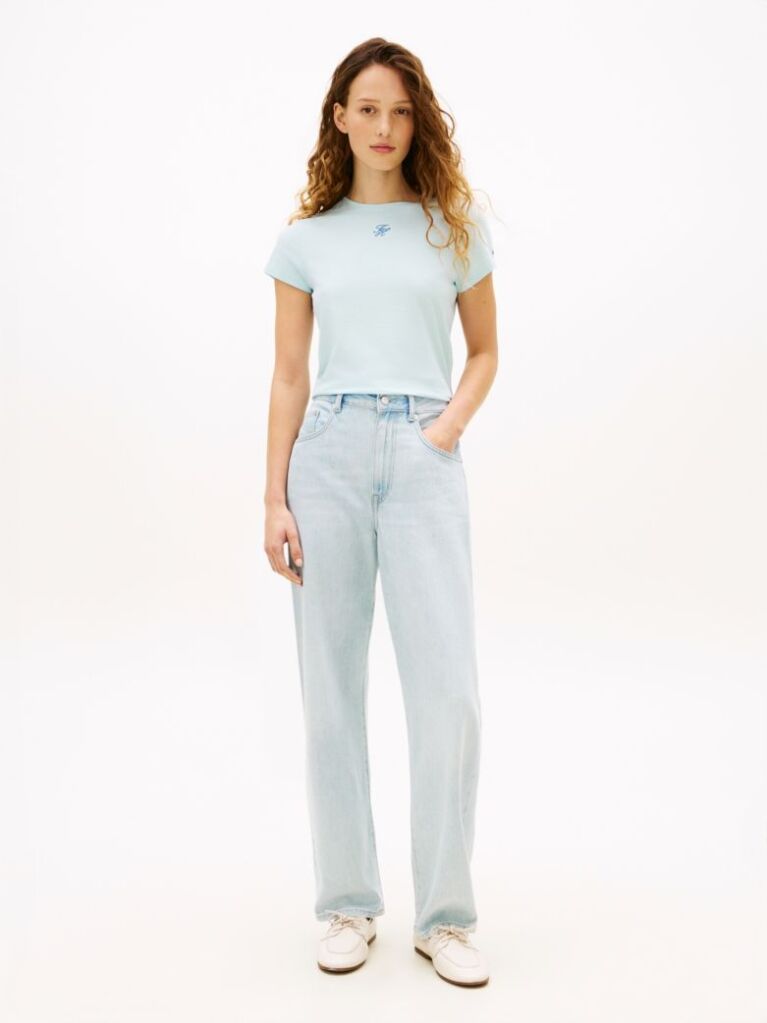 Blue Textured Logo Slim Jersey T-Shirt  Women