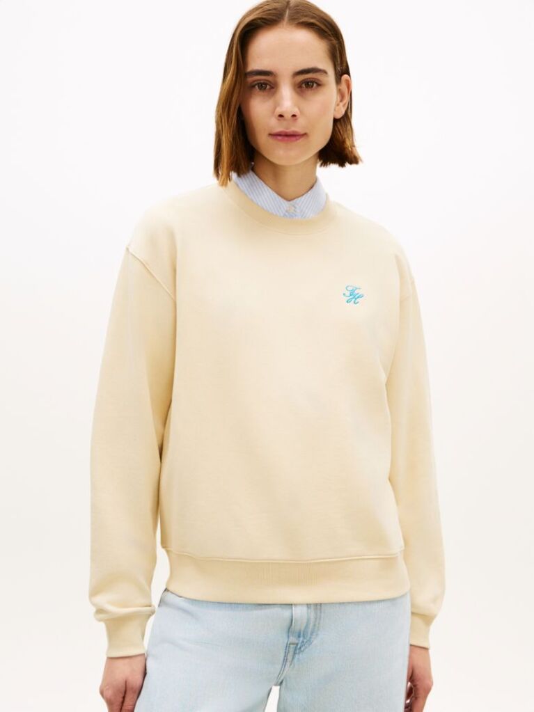 Beige Logo Embroidery Crew Neck Sweatshirt  Women