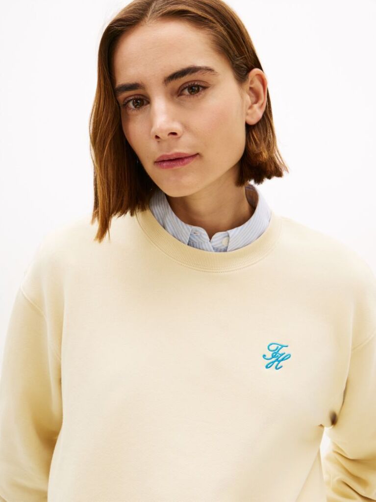 Beige Logo Embroidery Crew Neck Sweatshirt  Women