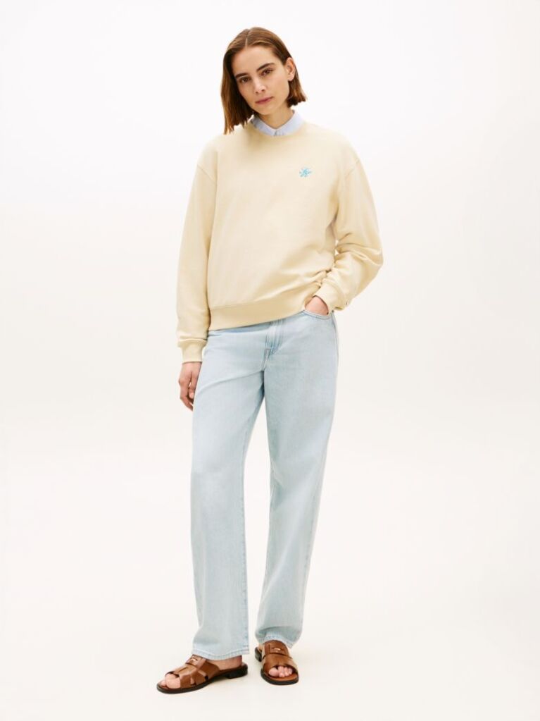 Beige Logo Embroidery Crew Neck Sweatshirt  Women