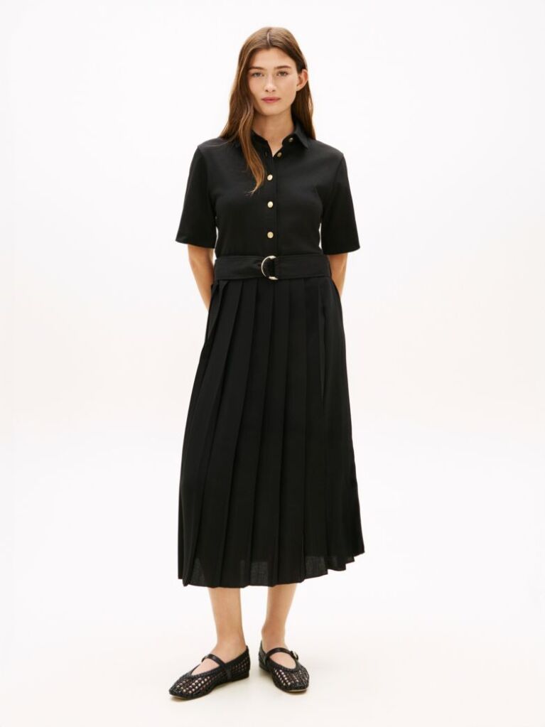 Black Gold-Tone Button Midi Shirt Dress  Women