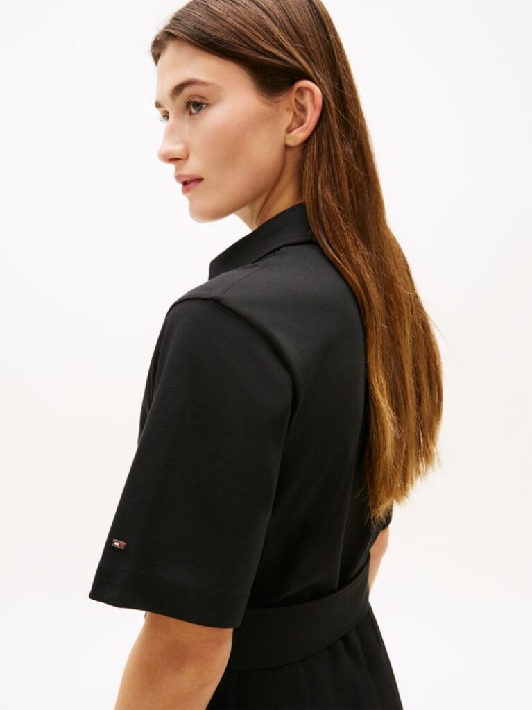 Black Gold-Tone Button Midi Shirt Dress  Women