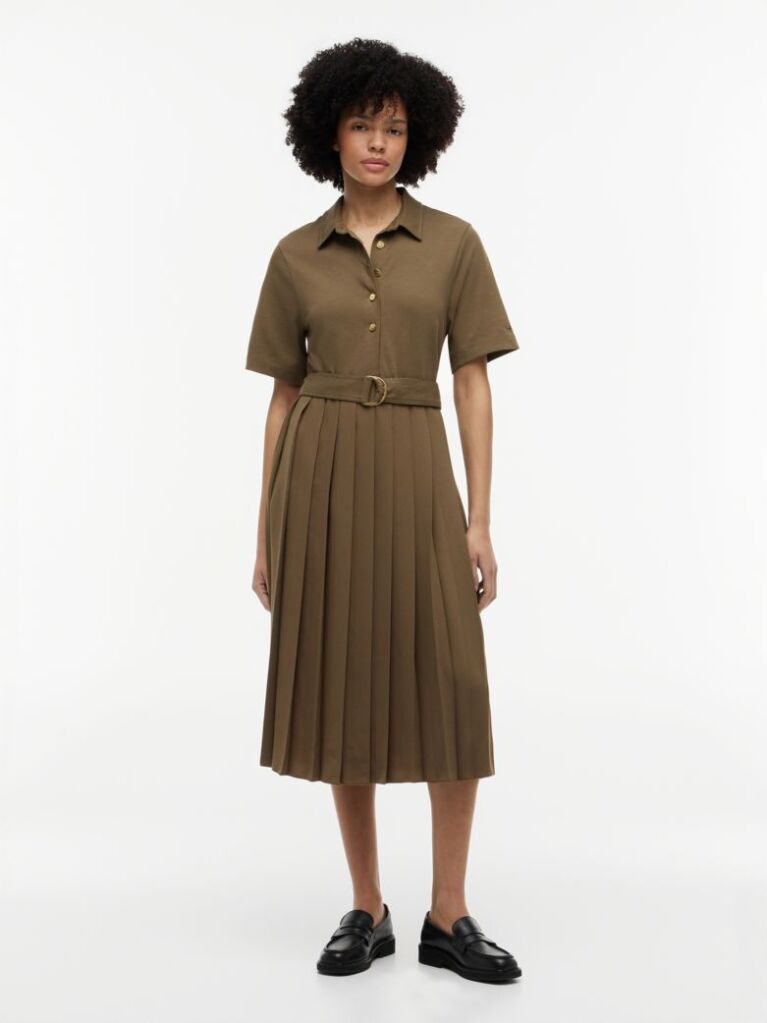 Green Gold-Tone Button Midi Shirt Dress  Women
