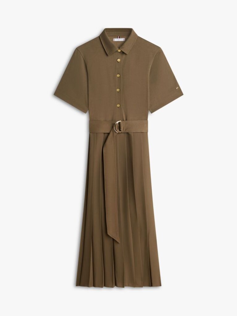 Green Gold-Tone Button Midi Shirt Dress  Women