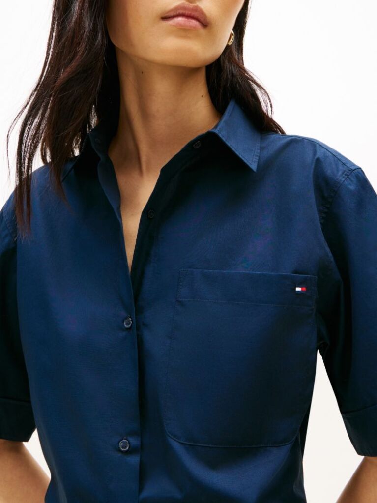 Blue Poplin Short Sleeve Shirt  Women