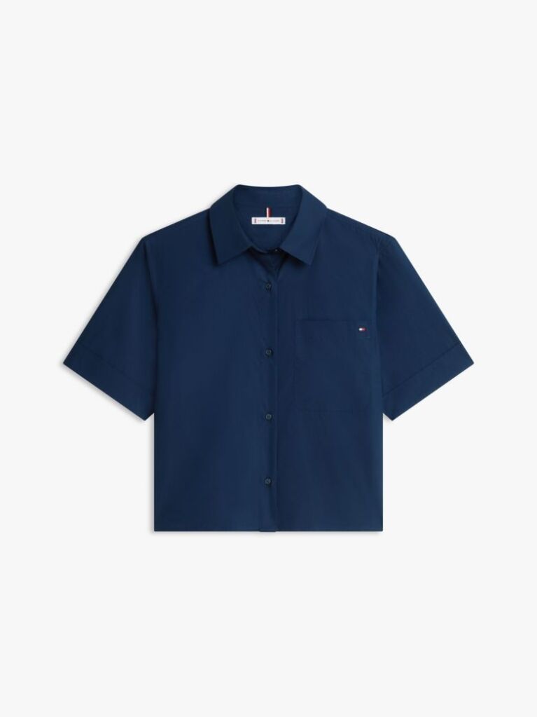 Blue Poplin Short Sleeve Shirt  Women