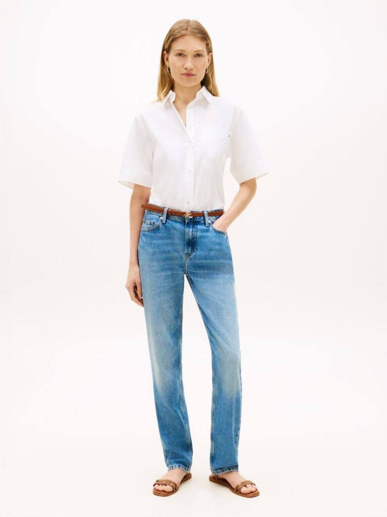 White Poplin Short Sleeve Shirt  Women