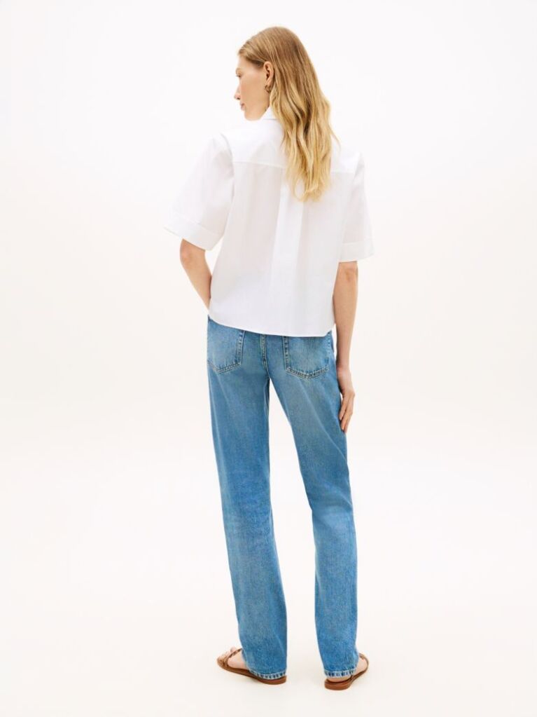 White Poplin Short Sleeve Shirt  Women