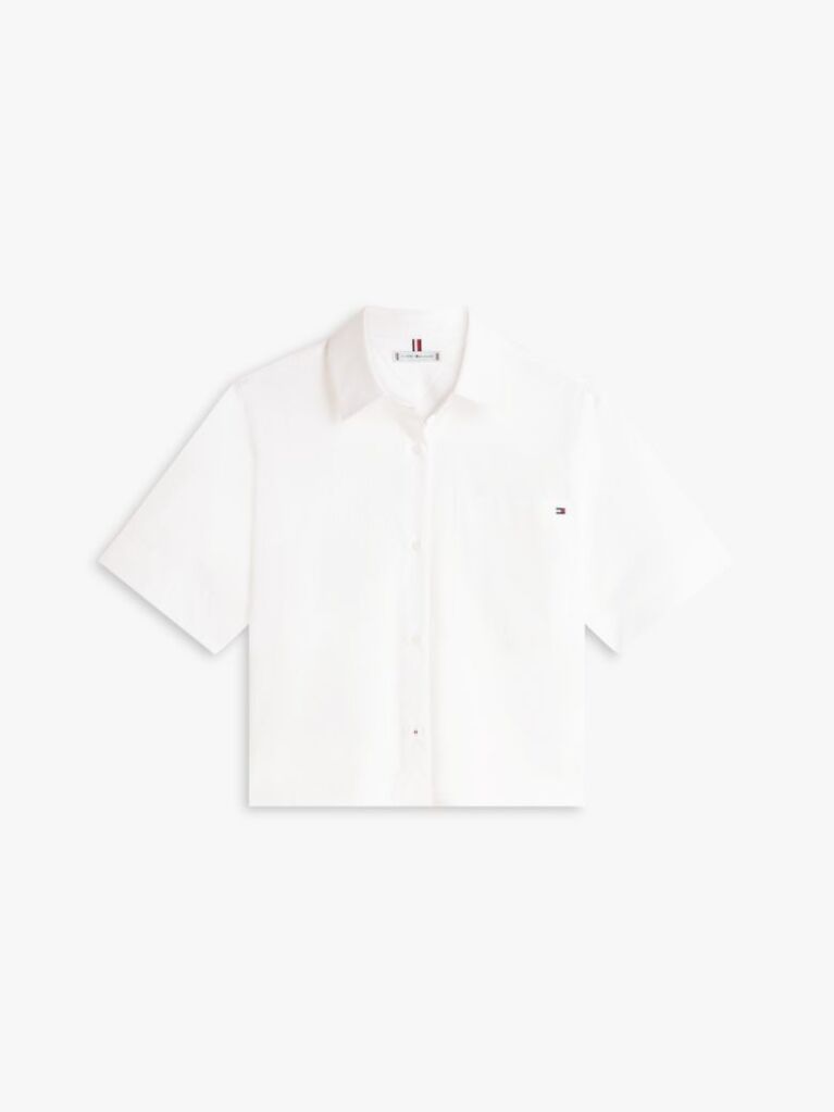 White Poplin Short Sleeve Shirt  Women