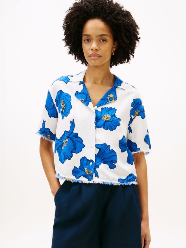 Multi Relaxed Fit Frayed Linen Blend Shirt  Women