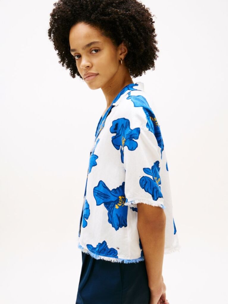 Multi Relaxed Fit Frayed Linen Blend Shirt  Women