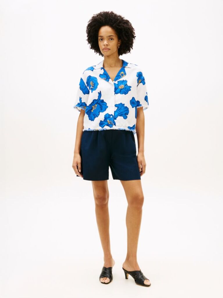 Multi Relaxed Fit Frayed Linen Blend Shirt  Women