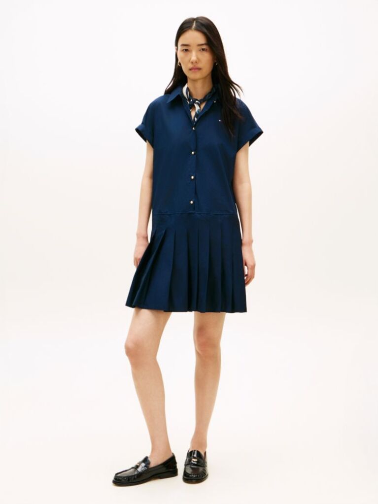 Blue Gold-Tone Button Relaxed Mini Shirt Dress  Women