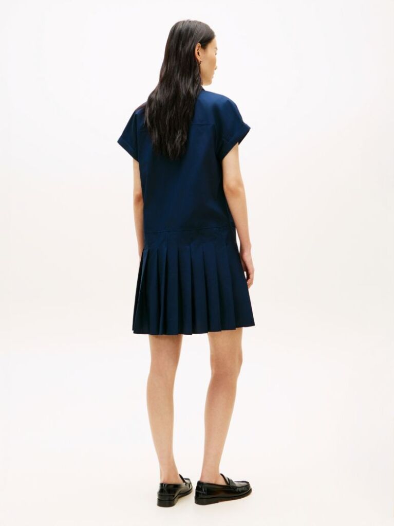 Blue Gold-Tone Button Relaxed Mini Shirt Dress  Women