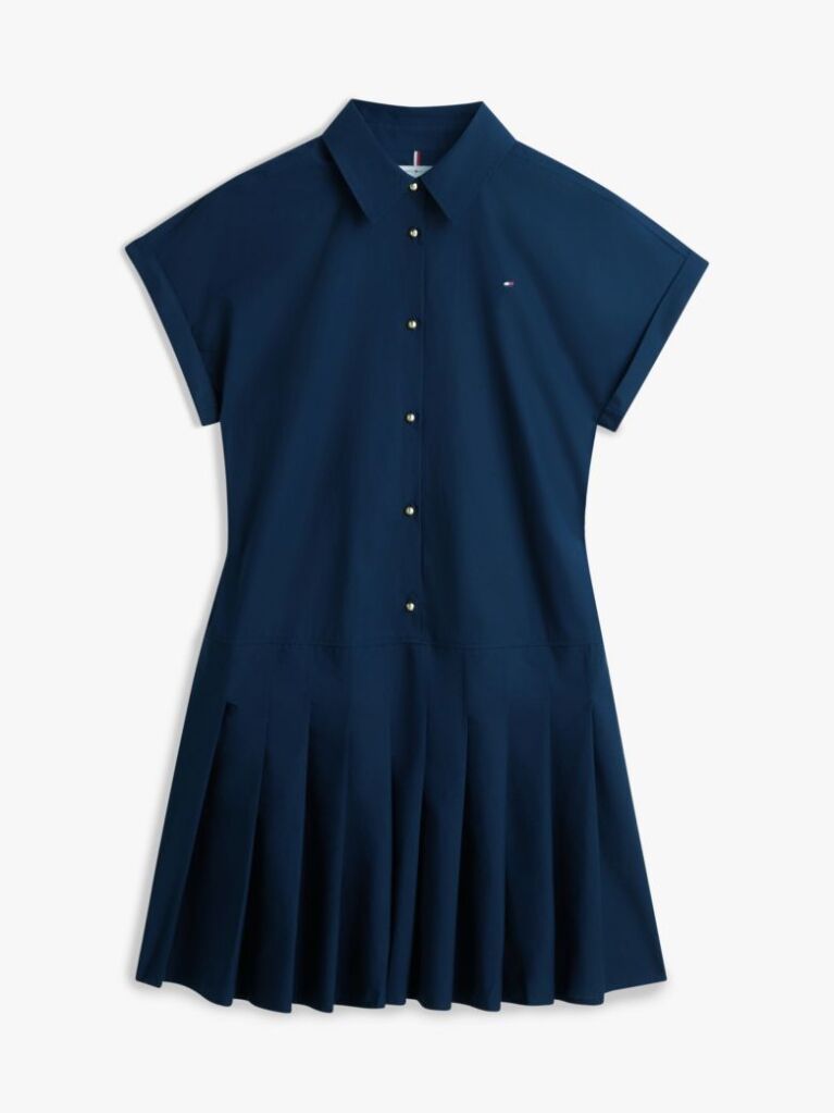 Blue Gold-Tone Button Relaxed Mini Shirt Dress  Women