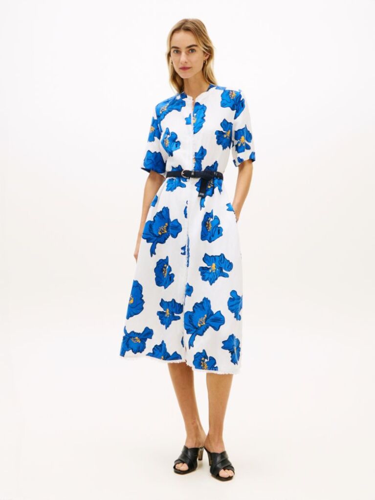 Multi Frayed Linen Blend Midi Shirt Dress  Women