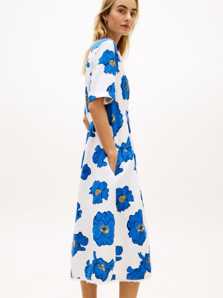 Multi Frayed Linen Blend Midi Shirt Dress  Women