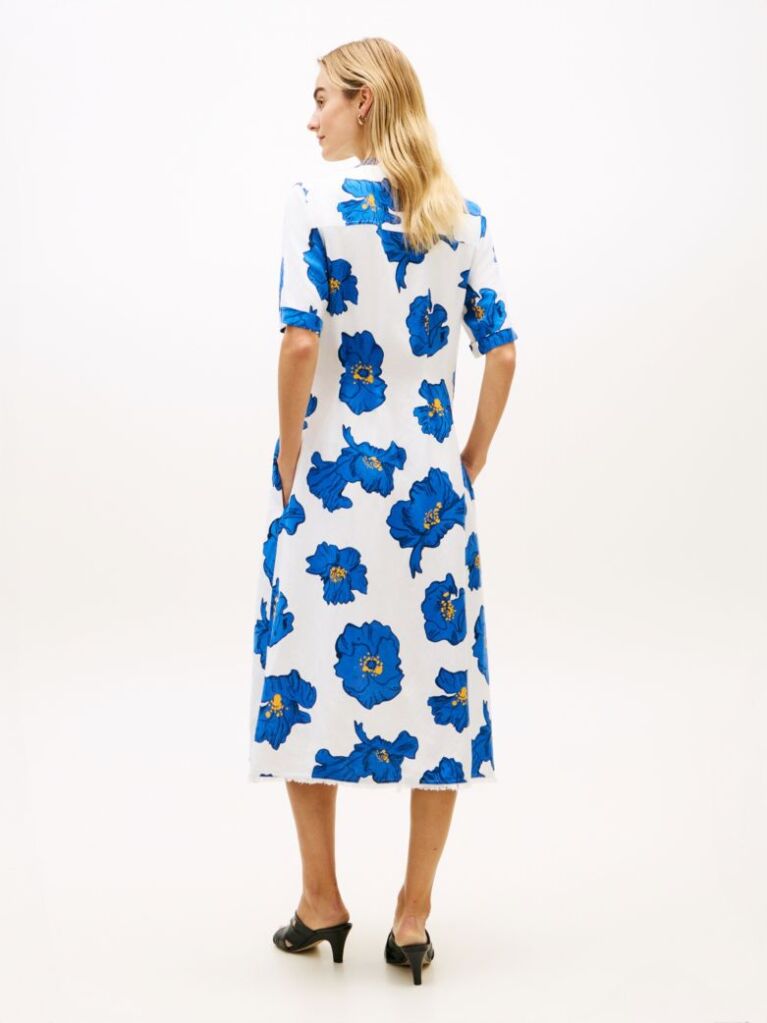 Multi Frayed Linen Blend Midi Shirt Dress  Women