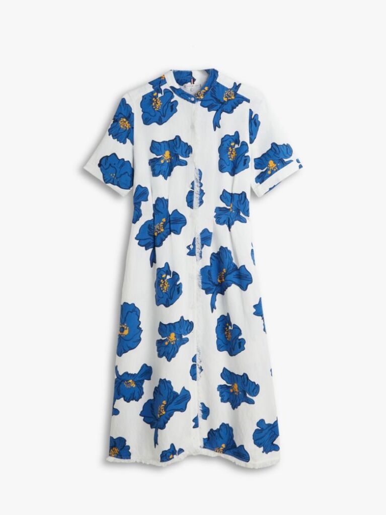 Multi Frayed Linen Blend Midi Shirt Dress  Women