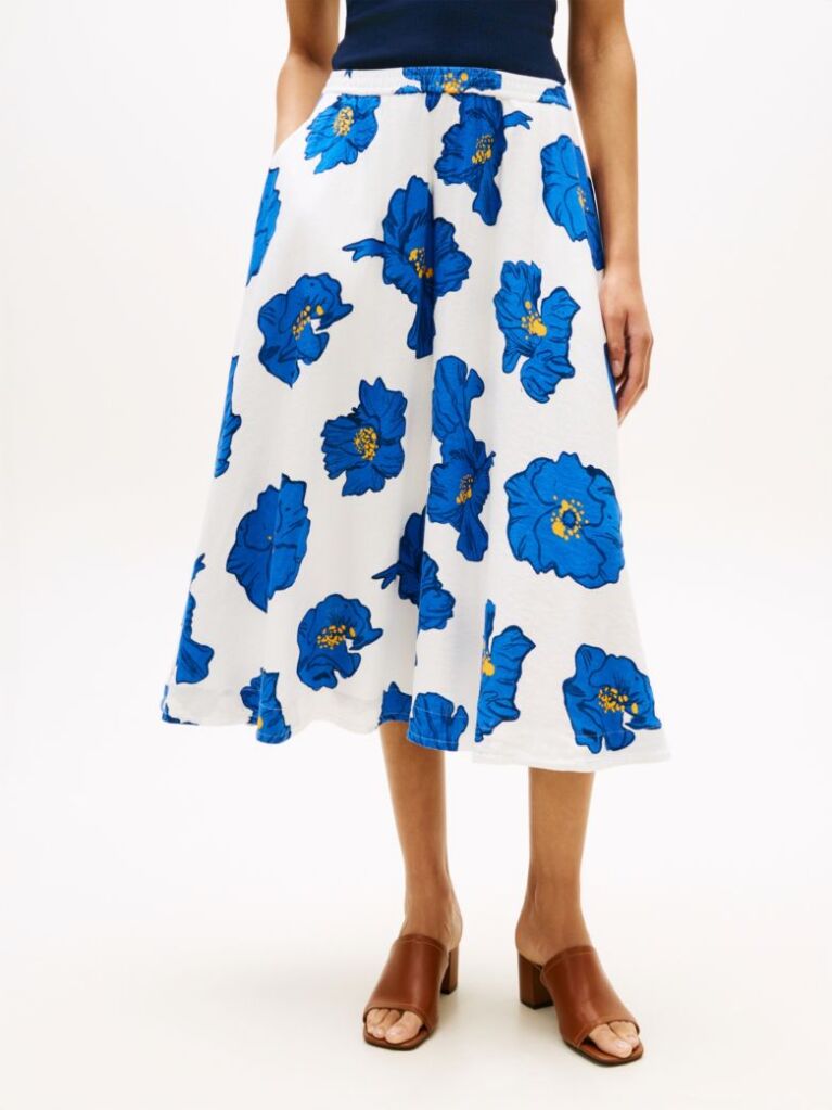 Multi Pleated Linen Blend Midi A-Line Skirt  Women