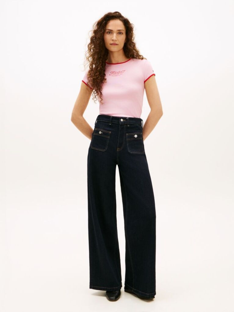 Pink Logo Graphic Slim Ringer T-Shirt  Women