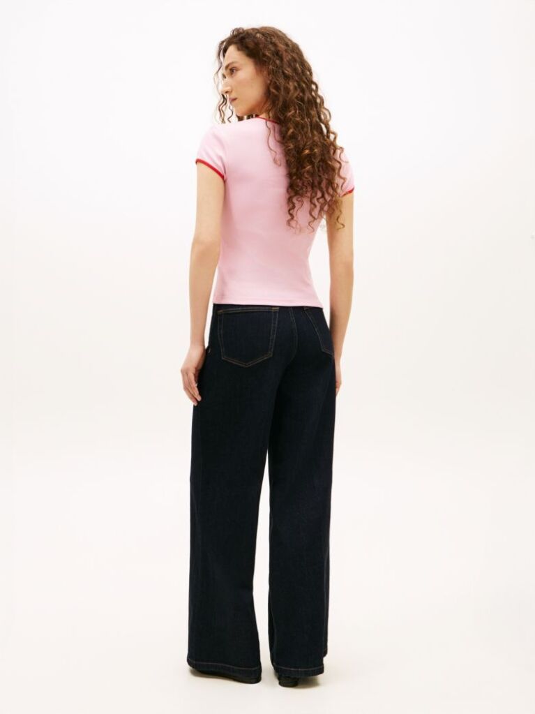 Pink Logo Graphic Slim Ringer T-Shirt  Women