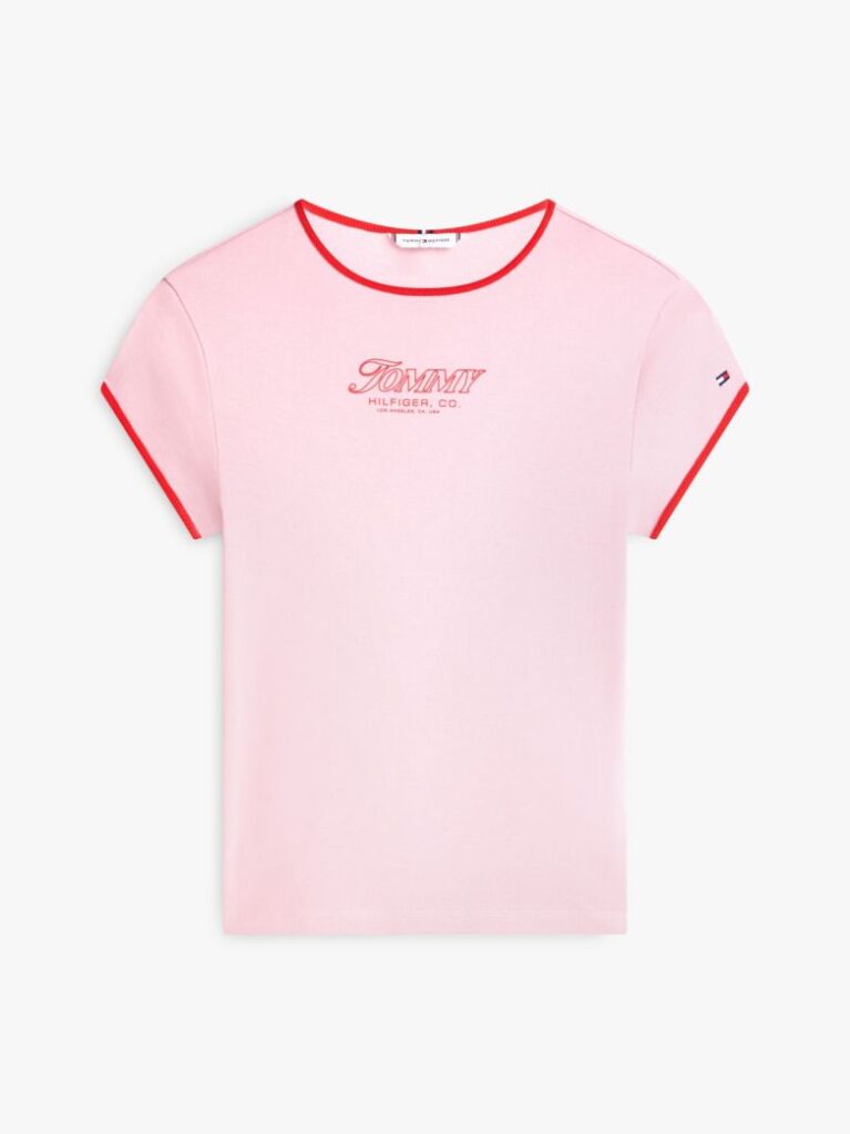 Pink Logo Graphic Slim Ringer T-Shirt  Women