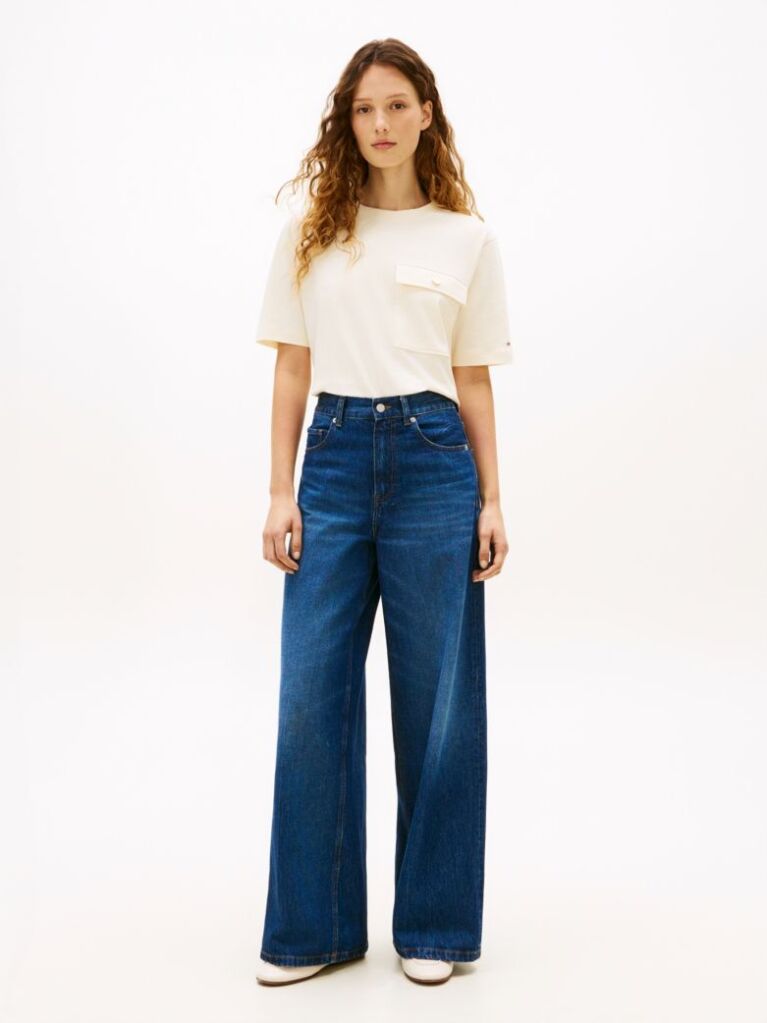 Beige Gold-Tone Button Pocket Relaxed T-Shirt  Women