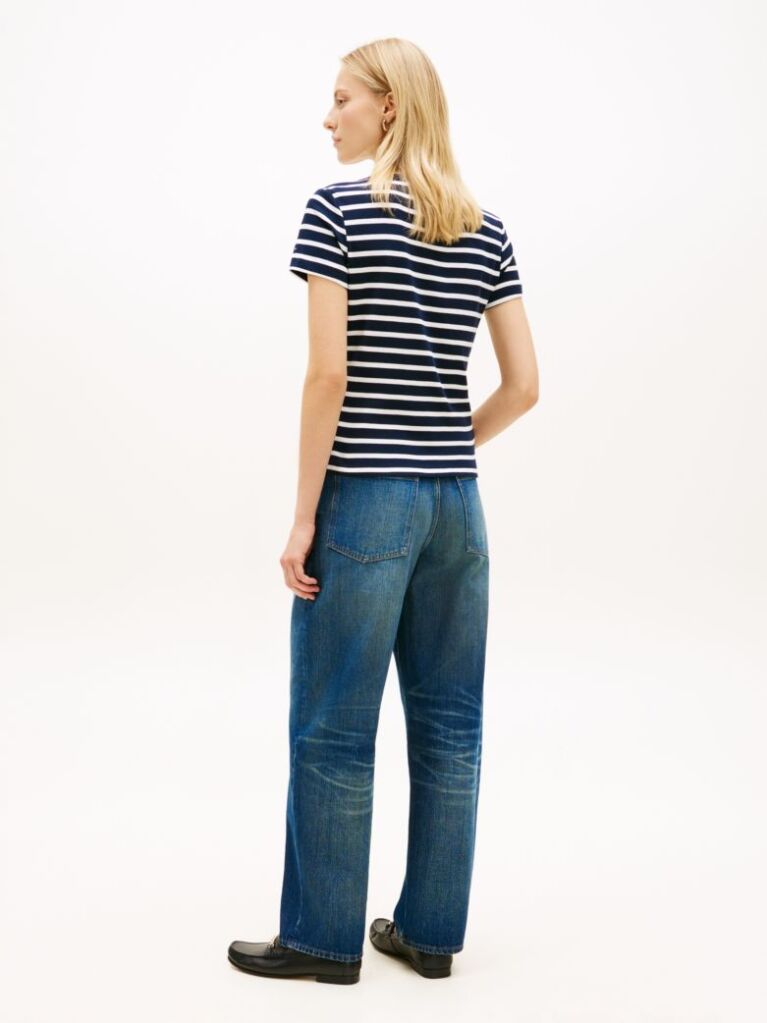 Multi Gold-Tone Button Slim Boat Neck T-Shirt  Women