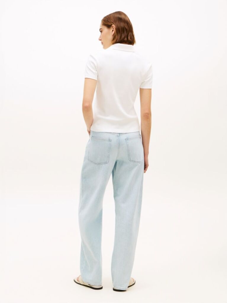 White Slim Fit Gold-Tone Button Polo Shirt  Women