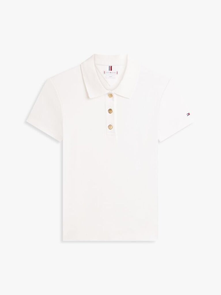 White Slim Fit Gold-Tone Button Polo Shirt  Women