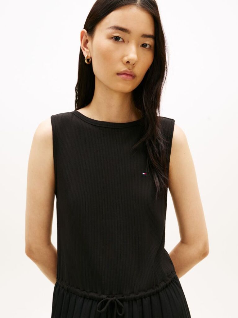 Black Pleated Sleeveless Slim Midi Dress  Women