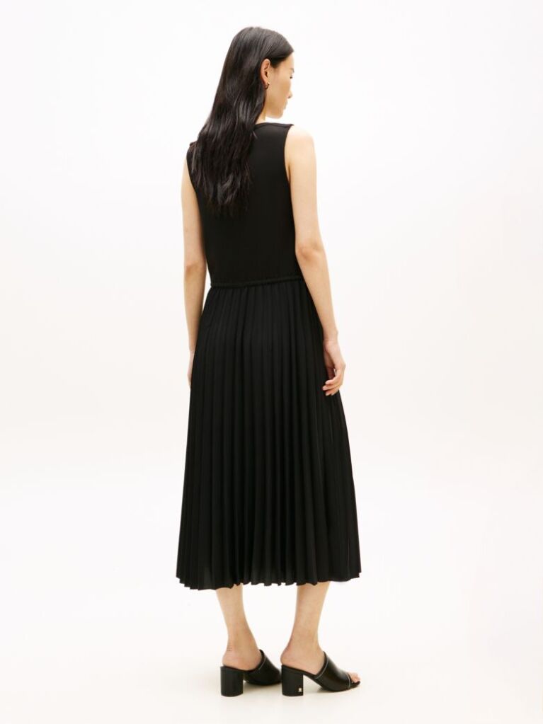 Black Pleated Sleeveless Slim Midi Dress  Women