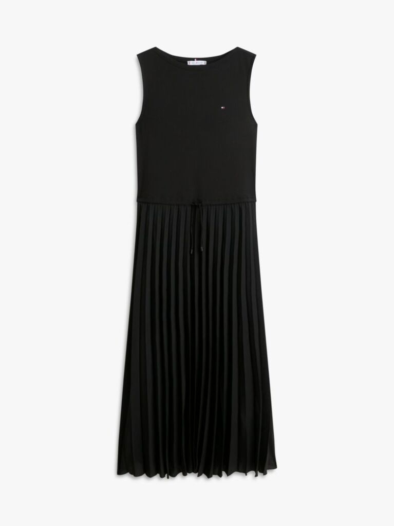 Black Pleated Sleeveless Slim Midi Dress  Women