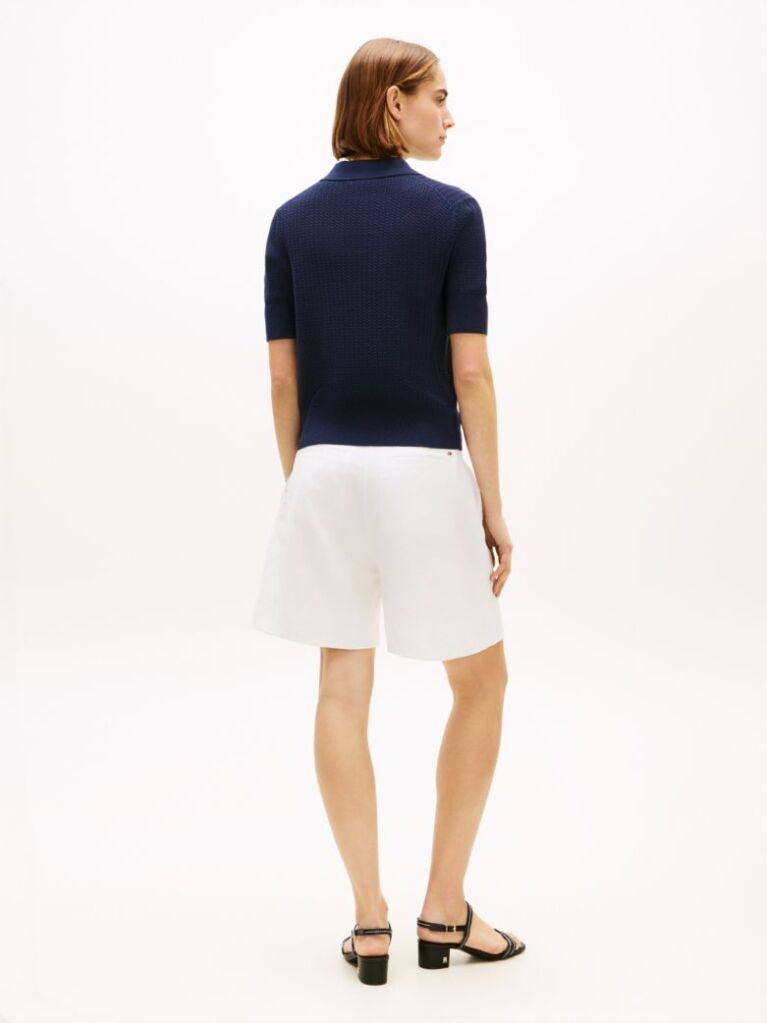 Blue Pointelle Short Sleeve Polo Jumper  Women