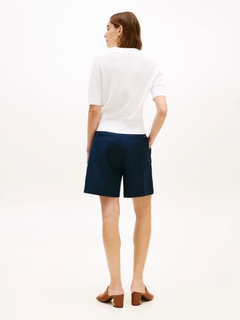 White Pointelle Short Sleeve Polo Jumper  Women
