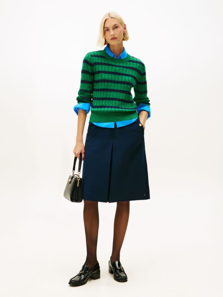 Blue Gold-Tone Button A-Line Skirt  Women