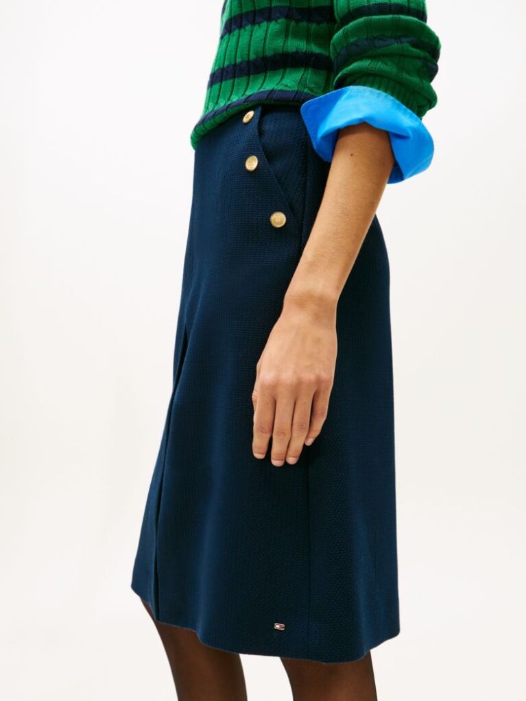 Blue Gold-Tone Button A-Line Skirt  Women