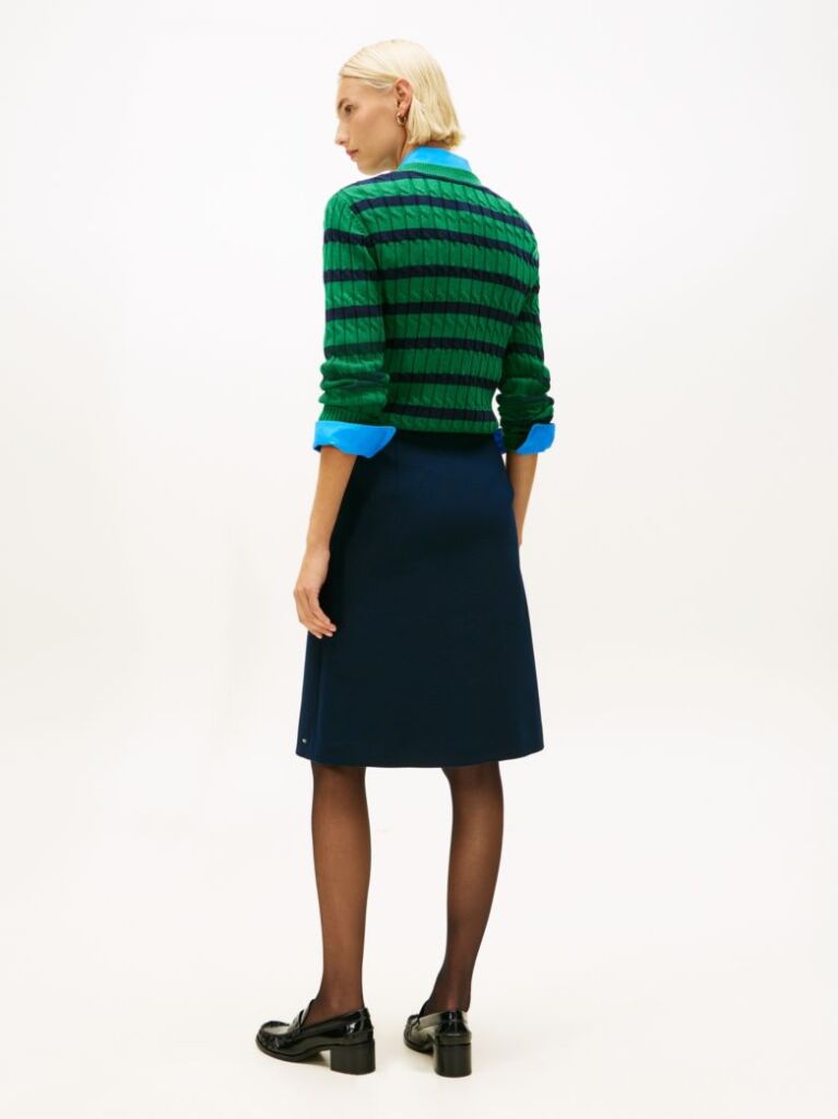 Blue Gold-Tone Button A-Line Skirt  Women