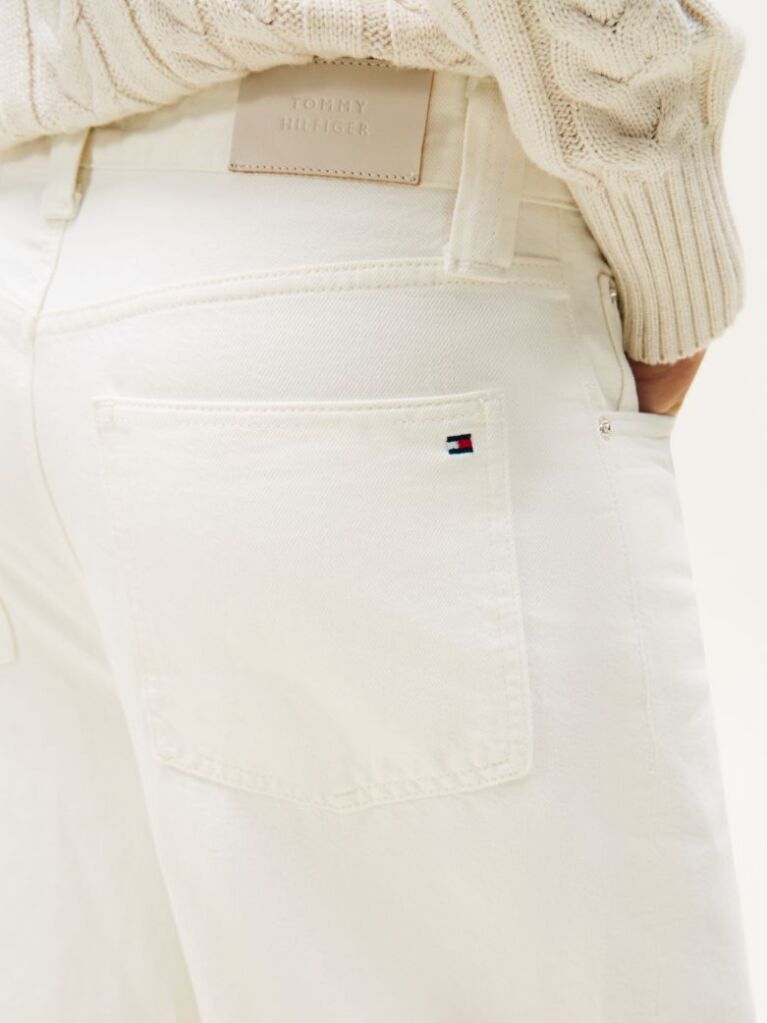 White Mid Rise Tapered Barrel Leg White Jeans  Women
