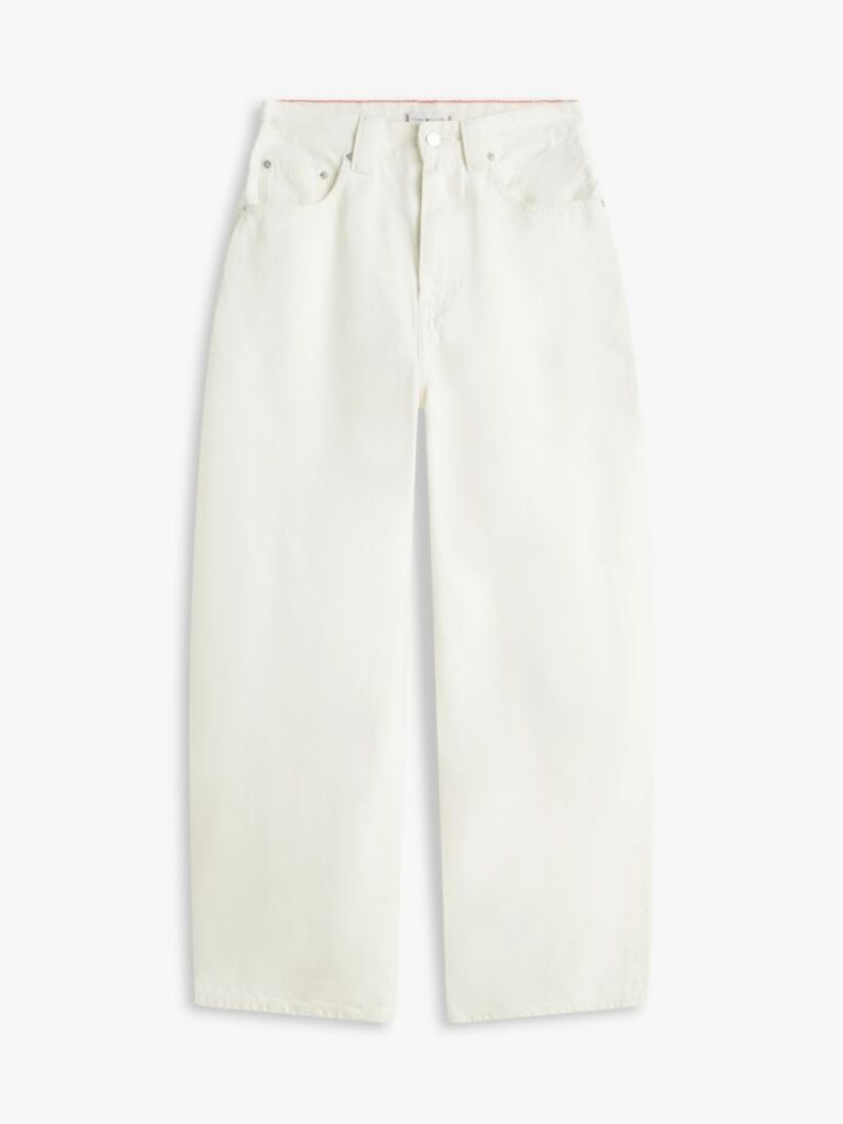 White Mid Rise Tapered Barrel Leg White Jeans  Women
