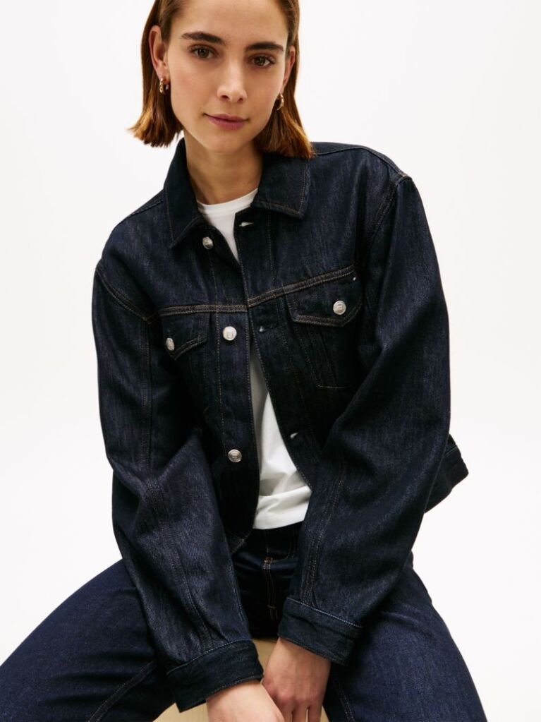 Blue Flag Embroidery Pleated Denim Jacket  Women