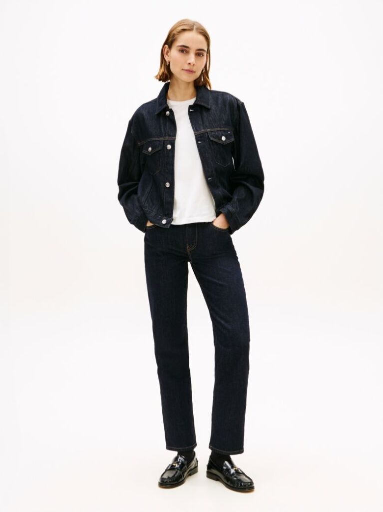 Blue Flag Embroidery Pleated Denim Jacket  Women